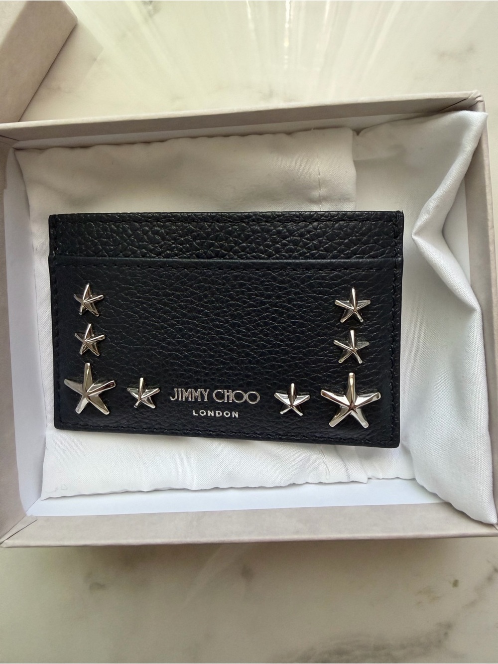Jimmy Choo Pebbled Leather Star-Stud Card Holder